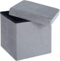 Folding Storage Ottoman — Grey Linen
