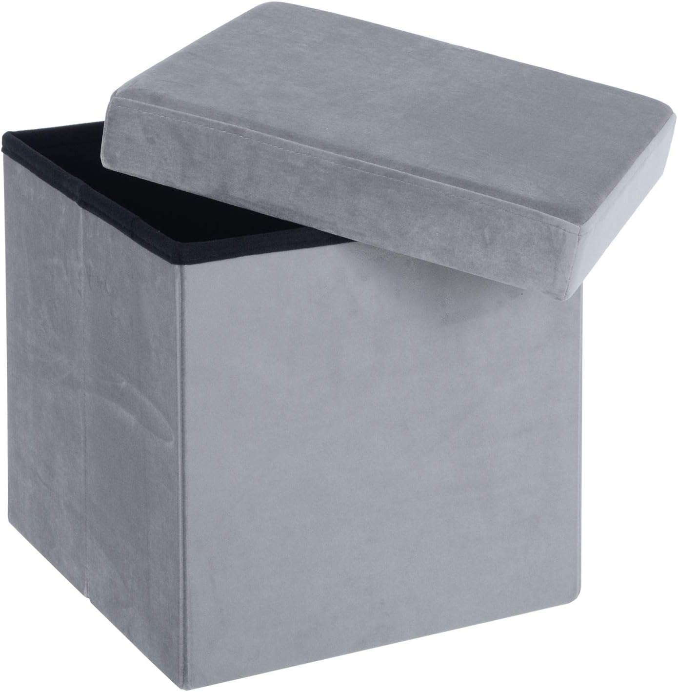 Folding Storage Ottoman — Grey Linen