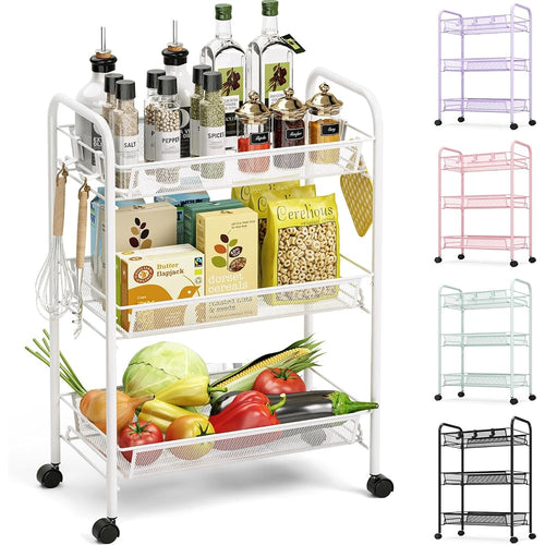 3-Tier Rolling Storage Trolley — White
