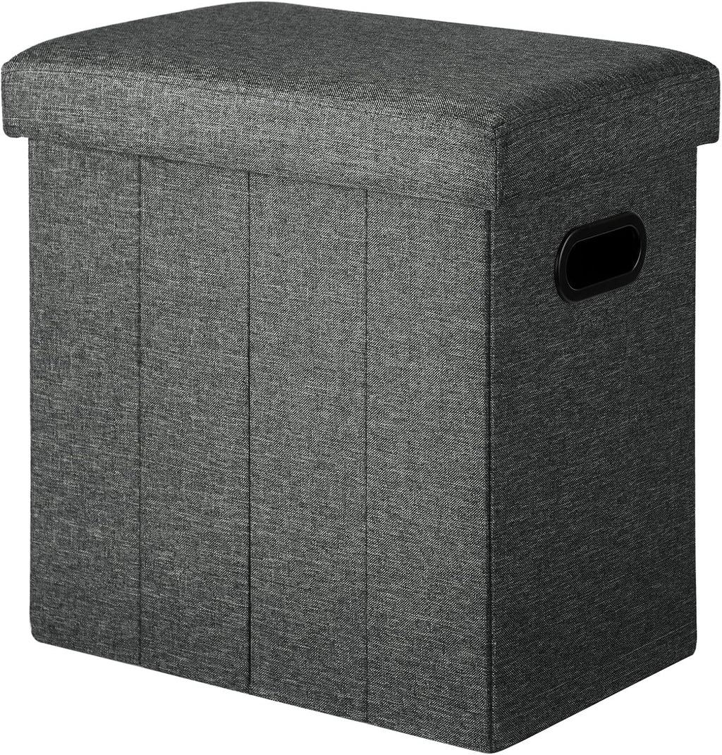 Folding Storage Ottoman — Grey Linen
