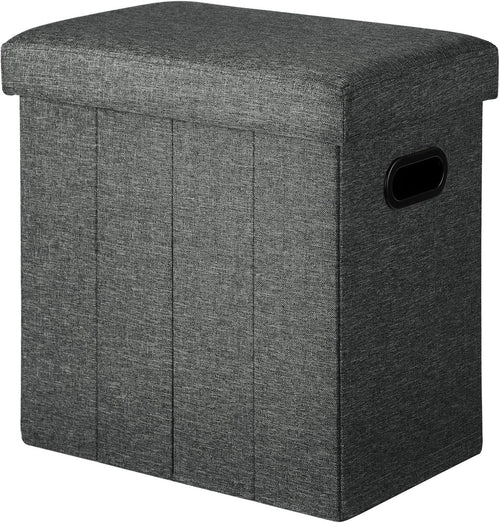 Folding Storage Ottoman — Grey Linen